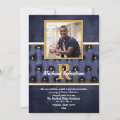 Afstuderen Traditional Navy Gold Tufted Invitation Kaart (Achterkant)