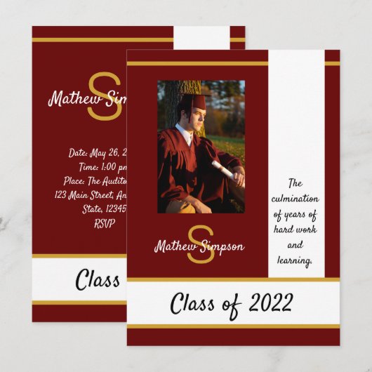 Afstuderen Traditionele donkerrode uitnodiging (Voorkant / Achterkant)