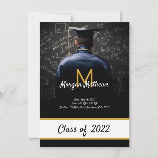 Afstuderen Traditionele zwarte uitnodiging (Achterkant)