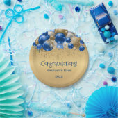 Afstuderen Trendy Blue Gold Balloons Papieren Bordje (Feest)