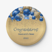 Afstuderen Trendy Blue Gold Balloons Papieren Bordje (Voorkant)