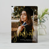 Afstuderen trendy modern, stijlvol fotoafstuderen folie uitnodiging (Staand Voorkant)