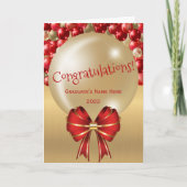 Afstuderen Trendy Red Gold Ballon Bow Kaart (Voorkant)