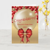 Afstuderen Trendy Red Gold Ballon Bow Kaart (Gele Bloem)