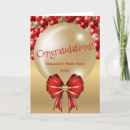 Afstuderen Trendy Red Gold Ballon Bow Kaart