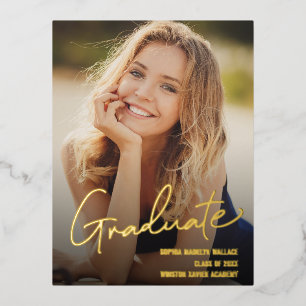 Afstuderen Trendy Script-bedekking Aangepaste foto Folie Feestdagen Briefkaart