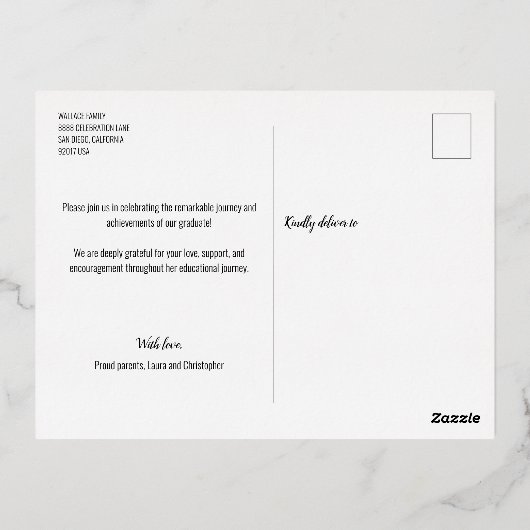 Afstuderen Trendy Script-bedekking Aangepaste foto Folie Feestdagen Briefkaart (Achterkant)