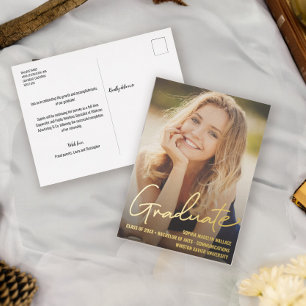Afstuderen Trendy Script-bedekking Aangepaste foto Folie Feestdagen Briefkaart