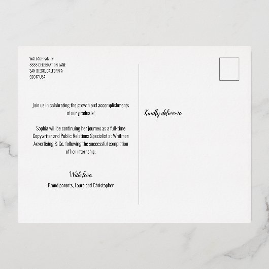 Afstuderen Trendy Script-bedekking Aangepaste foto Folie Feestdagen Briefkaart (Achterkant)