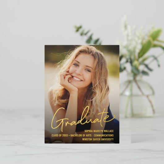 Afstuderen Trendy Script-bedekking Aangepaste foto Folie Feestdagen Briefkaart (Staand Voorkant)