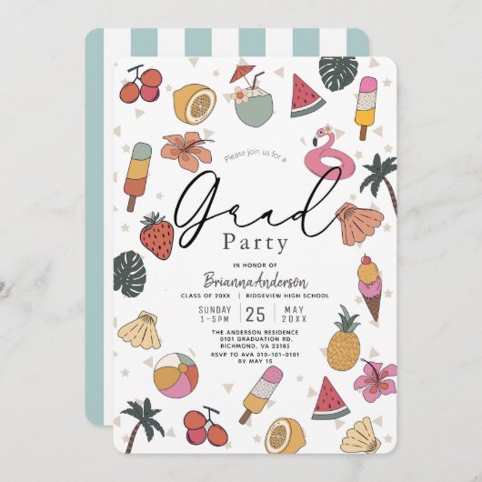 Afstuderen Tropische Pool Summer Items Kaart (Voorkant / Achterkant)