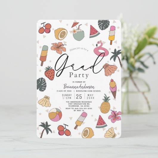 Afstuderen Tropische Pool Summer Items Kaart (Staand voorkant)