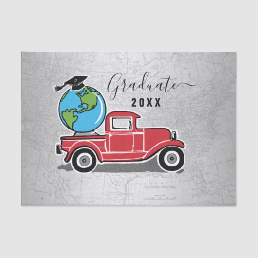 Afstuderen  Truck Afstudeerder Pet World Wereldbol Tissuepapier (Voorkant)