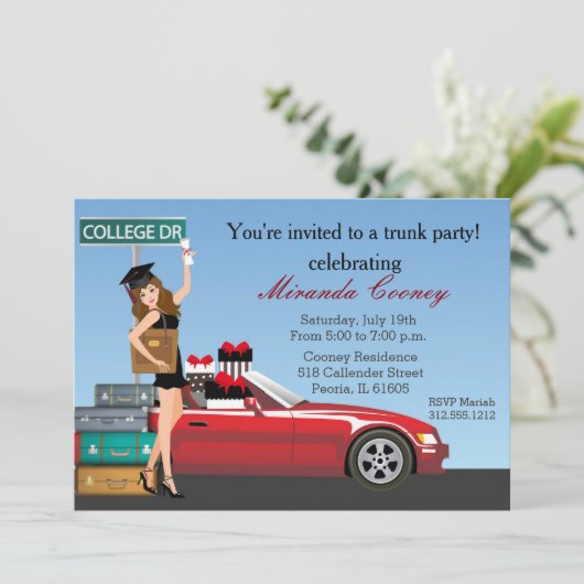 Afstuderen Trunk Party Brunette College gaat weg Kaart (Staand voorkant)