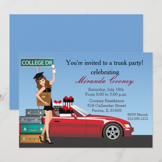 Afstuderen Trunk Party Brunette College gaat weg Kaart (Voorkant / Achterkant)