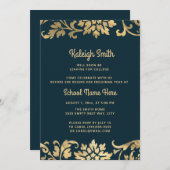 Afstuderen Trunk Party Navy Blue  Gold Kaart (Voorkant / Achterkant)