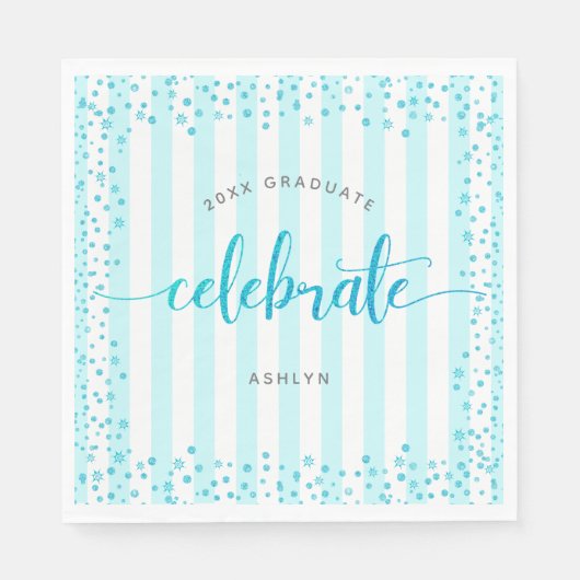 Afstuderen turkooise glitter script modern papier servet (Voorkant)