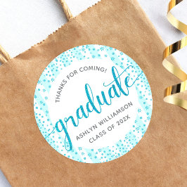 Afstuderen Turquoise Blue Glitter Confetti Script Ronde Sticker
