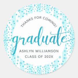 Afstuderen Turquoise Blue Glitter Confetti Script Ronde Sticker