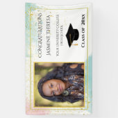 Afstuderen Turquoise Pink White Gold Confetti Spandoek (Verticaal)