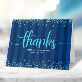 Afstuderen turquoise script kalligrafie marine chi bedankkaart