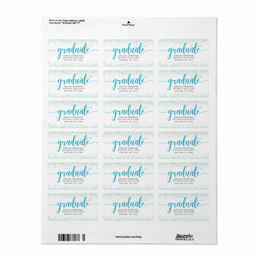 Afstuderen turquoise script modern custom adres etiket (Full Sheet)