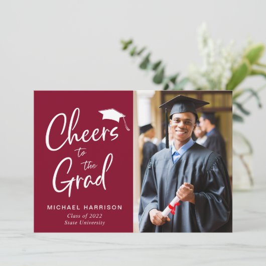Afstuderen twee foto Burgundy Aankondiging (Staand voorkant)