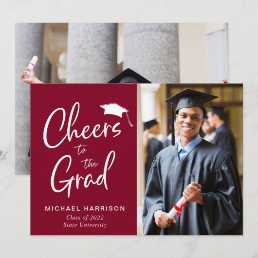 Afstuderen twee foto Burgundy Aankondiging (Voorkant / Achterkant)