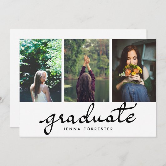 Afstuderen Typografie Drie Fotogradatie Partij Kaart (Voorkant / Achterkant)