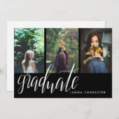 Afstuderen Typografie Drie foto's Afstudeerfeest Kaart (Voorkant / Achterkant)