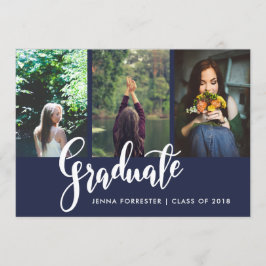 Afstuderen Typografie Drie Foto's | Navy Blue Kaart