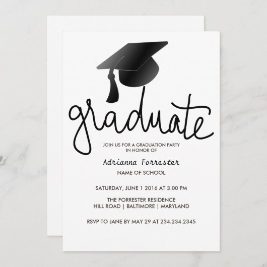 Afstuderen Typografie Eenvoudig Zwart Afstuderen P Kaart (Voorkant / Achterkant)