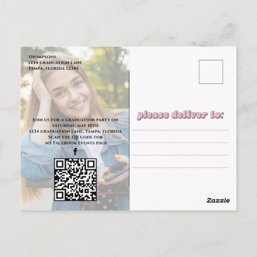 Afstuderen Typografie Foto QR Code Social Media Briefkaart (Achterkant)
