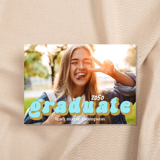 Afstuderen Typografie Foto Simple Blue Fun Retro Kaart