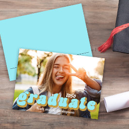 Afstuderen Typografie Foto Simple Blue Fun Retro Kaart