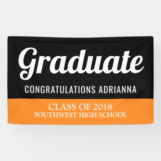 Afstuderen Typografie Gefeliciteerd Black Oranje Spandoek (Horizontaal)