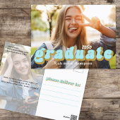 Afstuderen Typografie Simple Blue Retro Two Photo Briefkaart