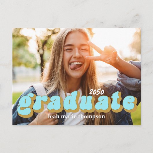 Afstuderen Typografie Simple Blue Retro Two Photo Briefkaart (Voorkant)