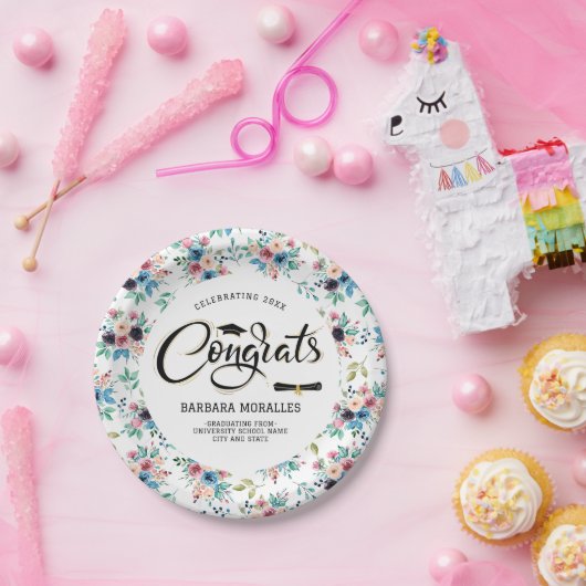 Afstuderen typografie van lentbloemen papieren bordje (Feest)