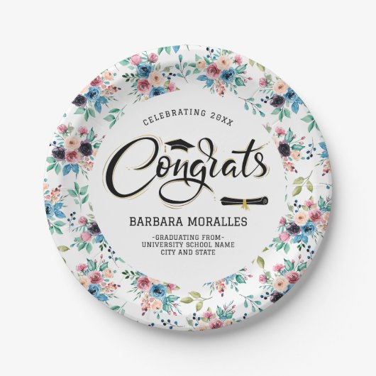 Afstuderen typografie van lentbloemen papieren bordje (Voorkant)