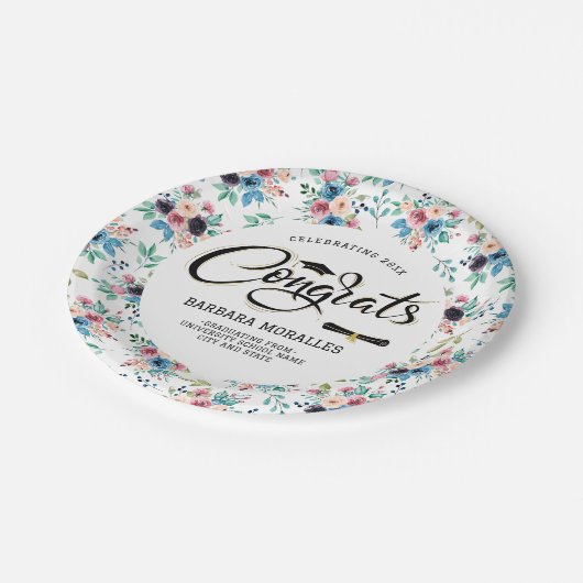 Afstuderen typografie van lentbloemen papieren bordje (Gekanteld)