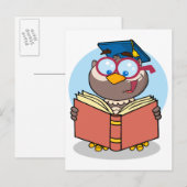 afstuderen uil een boek cartoon te lezen aankondigingskaart (Voorkant / Achterkant)