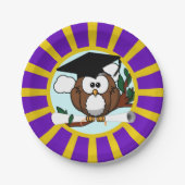 Afstuderen uil met Paarse en gouden schoolkleuren Papieren Bordje (Voorkant)