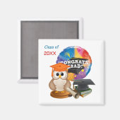 Afstuderen Uil, Mortier pet, boeken, Diplomamagnet Magneet (Voorkant / Achterkant)