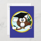 Afstuderen Uil School kleuren blauw Aankondigingskaart (Voorkant / Achterkant)
