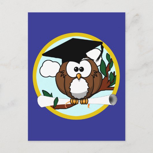 Afstuderen Uil School kleuren blauw Aankondigingskaart (Voorkant)