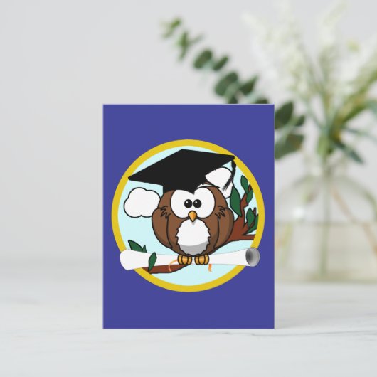 Afstuderen Uil School kleuren blauw Aankondigingskaart (Staand voorkant)