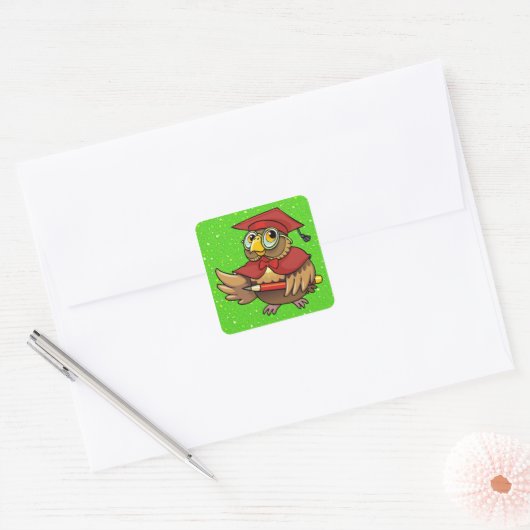 Afstuderen Uil - SRF Vierkante Sticker (Envelop)