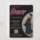 Afstuderen Uitnodigen, Aangepaste foto, QR-code, R Feestdagenkaart (Voorkant)