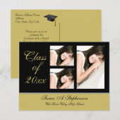 Afstuderen Uitnodigen Briefkaart, Zwart + Goud, 3 Uitnodiging Briefkaart (Voorkant / Achterkant)